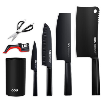 Набор ножей с подставкой Xiaomi OOU Black Blade Antibacterial Kitchen Knife Set 7in1